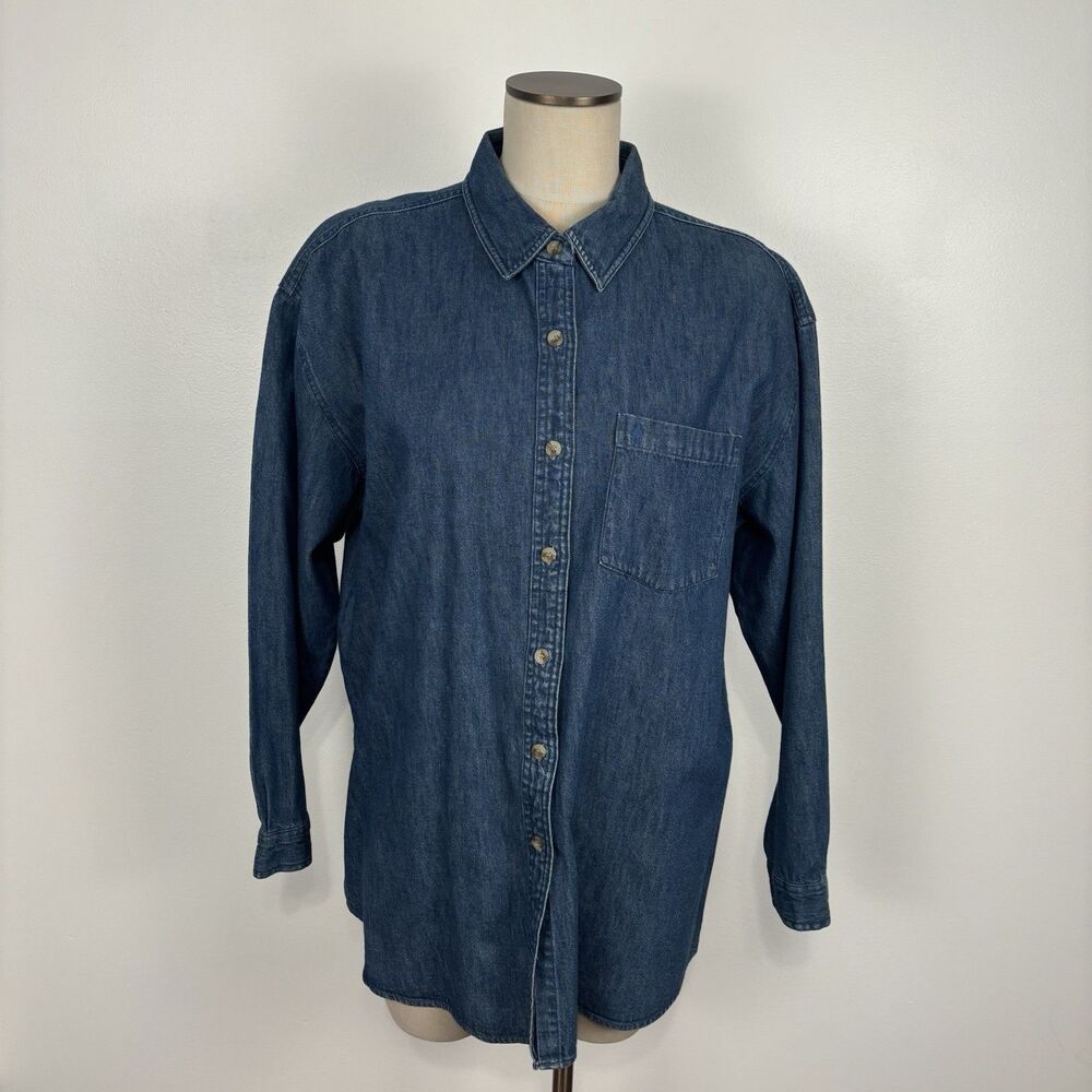 VTG MOUNTAIN LAKE Womens XL Button Denim Blue Jean Long Sleeve Shirt Shacket